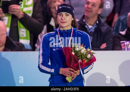 Heerenveen, Paesi Bassi. 28 dicembre, 2019. HEERENVEEN, ghiaccio Thialf Stadium, 28-12-2019, stagione 2019/2020, olandese singole distanze campionati. 500m ladies Femke Kok durante il match NK singole distanze 28 dicembre Credito: Pro scatti/Alamy Live News Foto Stock