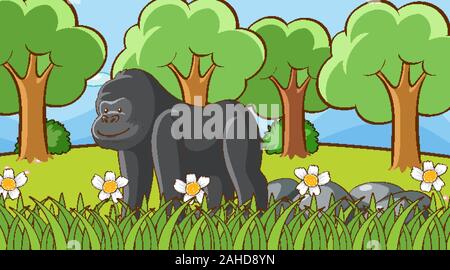 In scena con gorilla nella foresta illustrazione Illustrazione Vettoriale
