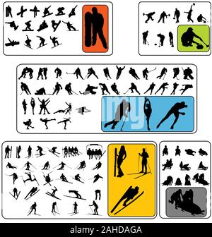 Grande sport invernali Collezione sagome (ski-hockey,snowboard,...) Illustrazione Vettoriale