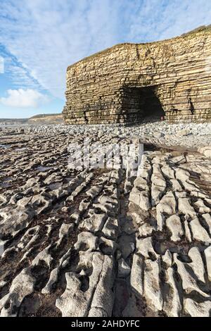 Reynard della grotta a Tresilian Bay in Glamorgan Heritage Coast a piedi, Wales, Regno Unito Foto Stock