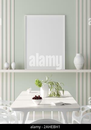 Poster mock up nella moderna sala da pranzo in stile scandinavo, 3D render Foto Stock