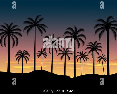 Palme panorama al tramonto Illustrazione Vettoriale