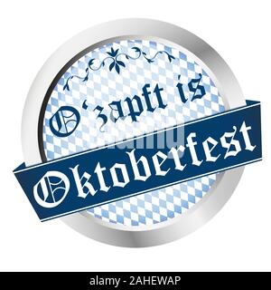 Vettore di un pulsante per il tedesco Oktoberfest 2019 2020 a Monaco di Baviera con testo o'zapft è (in tedesco) Illustrazione Vettoriale