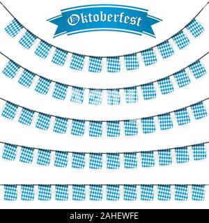 Oktoberfest festoni aventi colore bianco-blu motivo a scacchi e testo Oktoberfest Illustrazione Vettoriale