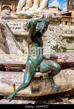 Fontana del Nettuno, vista dettagliata, Piazza della Signoria, Firenze, Toscana, Italia Foto Stock