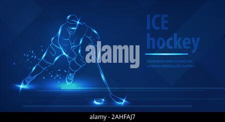 Giocatore di hockey su ghiaccio con stick shot il puck Illustrazione Vettoriale