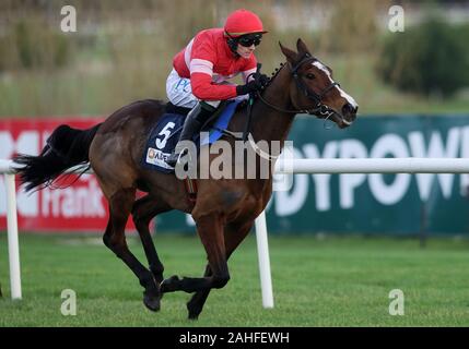 Stormy Irlanda cavalcato da Paolo Townend gare chiaro dell'ultimo sul modo di vincere l'avvento di assicurazione EBF irlandese Mares Hurdle durante 4 giorni del festival di Natale a Leopardstown Racecourse. Foto Stock