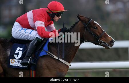 Stormy Irlanda cavalcato da Paolo Townend gare chiaro dell'ultimo sul modo di vincere l'avvento di assicurazione EBF irlandese Mares Hurdle durante 4 giorni del festival di Natale a Leopardstown Racecourse. Foto Stock