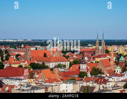 Vista sulla Città Vecchia verso Ostrow Tumski distretto, Wroclaw, Bassa Slesia voivodato, Polonia Foto Stock