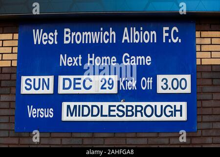 West Bromwich, West Midlands, Regno Unito. Il 29 dicembre 2019. Campionato inglese di calcio, West Bromwich Albion versus Middlesbrough; una vista generale del The Hawthorns prima di kick-off - rigorosamente solo uso editoriale. Nessun uso non autorizzato di audio, video, dati, calendari, club/campionato loghi o 'live' servizi. Online in corrispondenza uso limitato a 120 immagini, nessun video emulazione. Nessun uso in scommesse, giochi o un singolo giocatore/club/league pubblicazioni Credit: Azione Plus immagini di sport/Alamy Live News Foto Stock