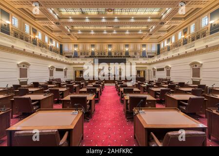 Camera del Senato nella storica Oklahoma State Capitol nella città di Oklahoma, Oklahoma dal pavimento del Senato Foto Stock