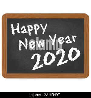 Saluti sulla scuola ardesia con testo Felice Anno Nuovo 2020 Illustrazione Vettoriale