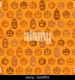 Scarry seamless sfondo con diverse varietà di zucche di Halloween formati Illustrazione Vettoriale