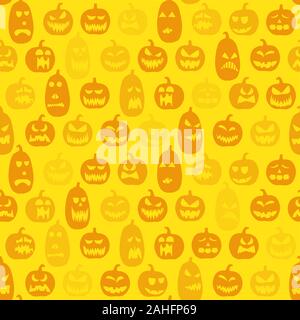 Scarry seamless sfondo con diverse varietà di zucche di Halloween formati Illustrazione Vettoriale