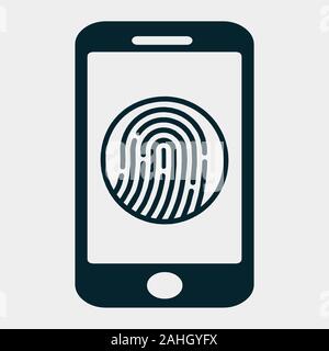 Impronta digitale su l'icona smartphone isolato illustrazione vettoriale Illustrazione Vettoriale