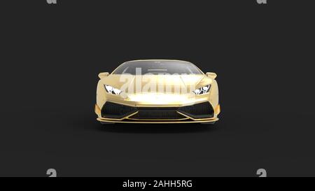 3D rendering di una golden sports car isolato in sfondo nero Foto Stock