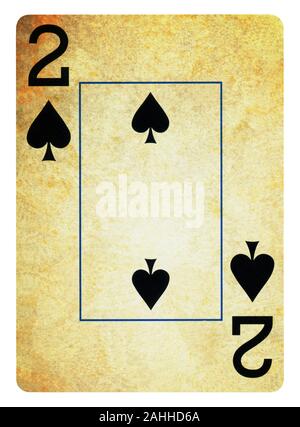 Due di picche Vintage carta da gioco - isolato su bianco (percorso di clipping incluso) Foto Stock