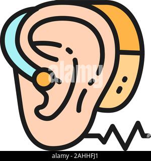Apparecchi acustici colore piatto icona linea. Isolato su sfondo bianco Illustrazione Vettoriale