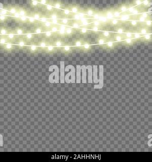 Xmas ghirlande. Le luci di Natale. Luce incandescente per il messaggio di saluto festivo card design. Ghirlande, lampadine di Natale decorazioni. Foto Stock