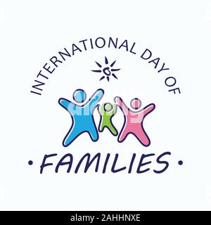 Giornata internazionale delle famiglie con la famiglia tenendo le mani. Lettera di design emblema giornata internazionale delle famiglie. Illustrazione vettoriale EPS.EPS 8.10 Illustrazione Vettoriale