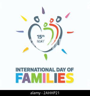 Parola colorata della giornata internazionale delle famiglie con persone astratte plasmano l'amore. Lettera di disegno giorno internazionale delle famiglie per il disegno dell'elemento. Illustrazione Vettoriale