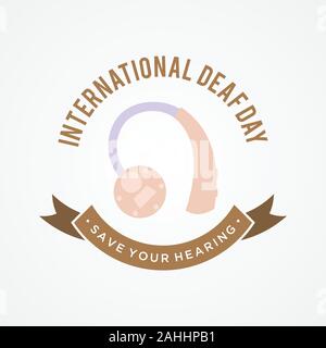 International Deaf giorno Emblema concetto sfondo in stile appartamento. Vacanze in tutto il mondo dei sordi al giorno. Illustrazione vettoriale EPS.EPS 8.10 Illustrazione Vettoriale