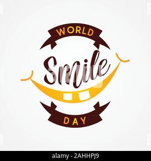 Emblema di design il mondo sorriso giorno vettore in stile appartamento. Vettore lettera mondo sorriso giorno per l'elemento di design. Illustrazione vettoriale EPS.EPS 8.10 Illustrazione Vettoriale