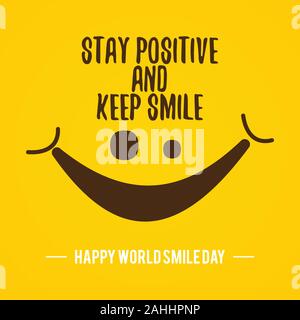 Citazione di design il mondo sorriso vettore giorno su sfondo giallo. Vettore lettera mondo sorriso giorno per l'elemento di design. Illustrazione vettoriale EPS.EPS 8.10 Illustrazione Vettoriale