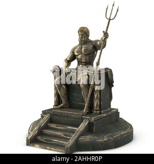 Statua di bronzo del dio greco Poseidone isolato su un fondo bianco. 3d illustrazione Foto Stock