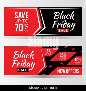 Venerdì nero vendita ultimo vettore banner per l'elemento di design. Venerdì nero vendita vettore banner modello di progetto per il sito web, annuncio. Template vettoriale di nero F Illustrazione Vettoriale