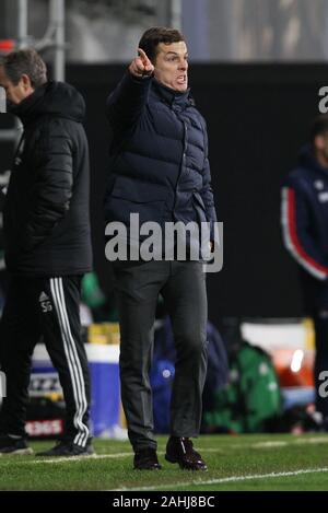 Londra, Regno Unito. 29 Dic, 2019. Fulham Manager Scott Parker durante il cielo EFL scommessa match del campionato tra Fulham e Stoke City a Craven Cottage, Londra, Inghilterra il 29 dicembre 2019. Foto di Ken scintille. Solo uso editoriale, è richiesta una licenza per uso commerciale. Nessun uso in scommesse, giochi o un singolo giocatore/club/league pubblicazioni. Credit: UK Sports Pics Ltd/Alamy Live News Foto Stock