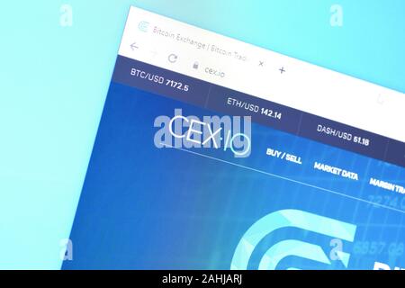 NY, Stati Uniti d'America - 16 dicembre 2019: Homepage del sito cexio sul display del PC, url - cex.io. Foto Stock