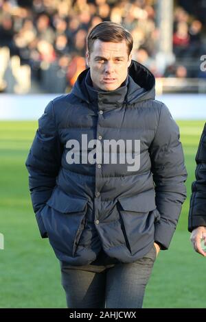 Londra, Regno Unito. 29 Dic, 2019. Fulham Manager Scott Parker durante il cielo EFL scommessa match del campionato tra Fulham e Stoke City a Craven Cottage, Londra, Inghilterra il 29 dicembre 2019. Foto di Ken scintille. Solo uso editoriale, è richiesta una licenza per uso commerciale. Nessun uso in scommesse, giochi o un singolo giocatore/club/league pubblicazioni. Credit: UK Sports Pics Ltd/Alamy Live News Foto Stock