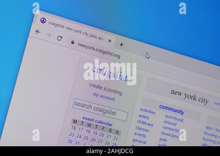 NY, Stati Uniti d'America - 16 dicembre 2019: Homepage del sito craigslist sul display del PC, url - craigslist.org. Foto Stock