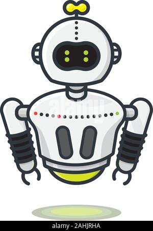 Robot levitante illustrazione vettoriale per #ScienceFictionDay il 2 gennaio. Tecnologia isolato e futurismo colore simbolo. Illustrazione Vettoriale