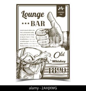 Whiskey Old Lounge Bar Pubblicità Banner vettore Illustrazione Vettoriale