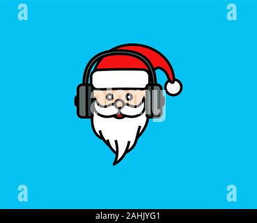 Santa Claus icona con le cuffie, piatto Illustrazione Vettoriale