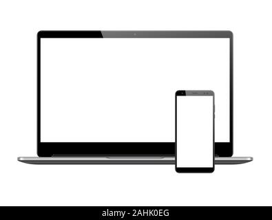 EPS vettore 10 serie di notebook e uno smartphone di colore nero Illustrazione Vettoriale