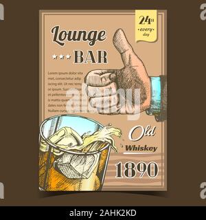 Whiskey Old Lounge Bar Pubblicità Banner vettore Illustrazione Vettoriale