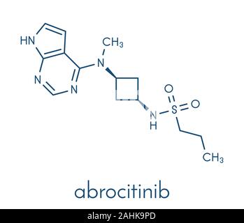 Abrocitinib dermatite atopica molecola di farmaco (JAK1 inibitore). Formula di scheletro. Illustrazione Vettoriale