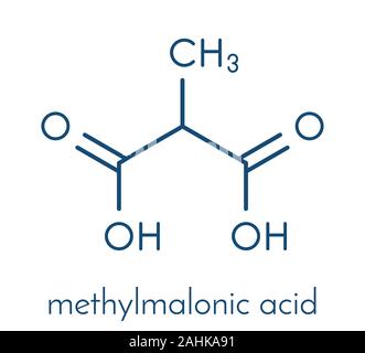 Acido metilmalonico molecola. Aumento dei livelli plasmatici può indicare una carenza di vitamina B12. Formula di scheletro. Illustrazione Vettoriale