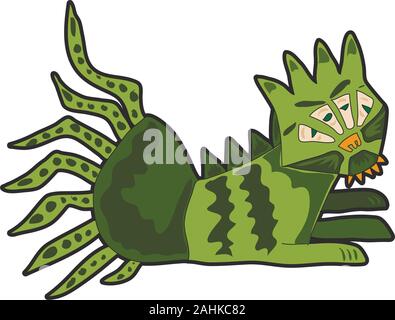 Mostro verde cartoon arrabbiato. Simpatica illustrazione per le stampe sui vestiti per bambini. Illustrazione Vettoriale