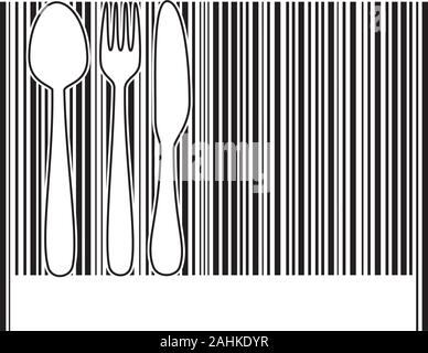 cucchiaio, forcella e coltello come parte del codice a barre Illustrazione Vettoriale