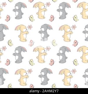 Carino Bunny di bambini pattern nello sfondo bianco Illustrazione Vettoriale