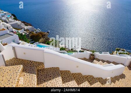 Scale lungo le colline di Oia - Santorini, Grecia Foto Stock