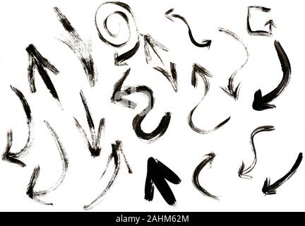 Le frecce nere di varie forme e direzioni. Foto Stock