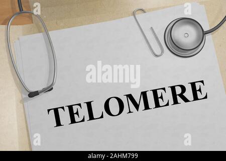 3D illustrazione di TELOMERE titolo su un documento medico Foto Stock