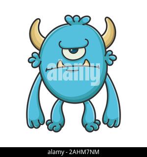 Blue divertente mostro peloso cartoon illustrazione isolati su sfondo bianco Illustrazione Vettoriale