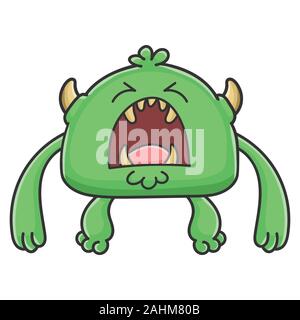 Urlare arrabbiato green goblin cartoon monster isolato su bianco Illustrazione Vettoriale