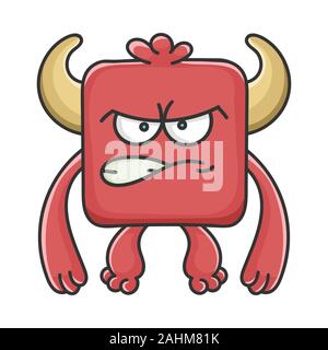 Arrabbiato quadrato rosso diavolo cartoon monster isolato su bianco Illustrazione Vettoriale